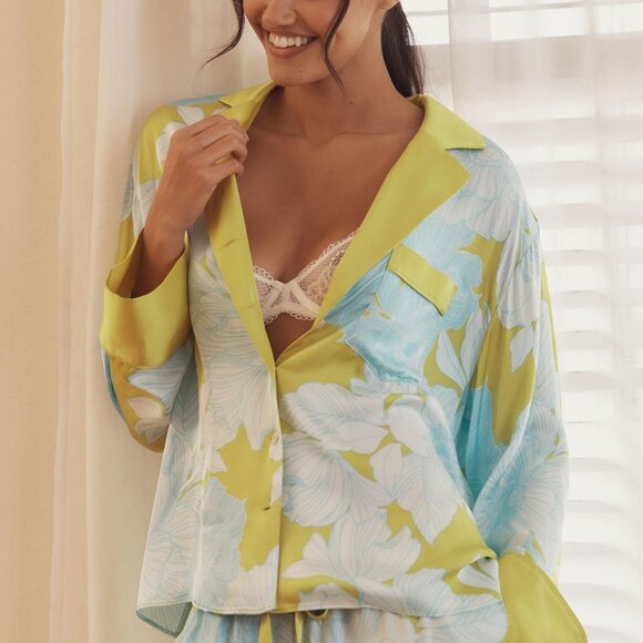 Anthropologie Oversized Silky Printed Pajama Top